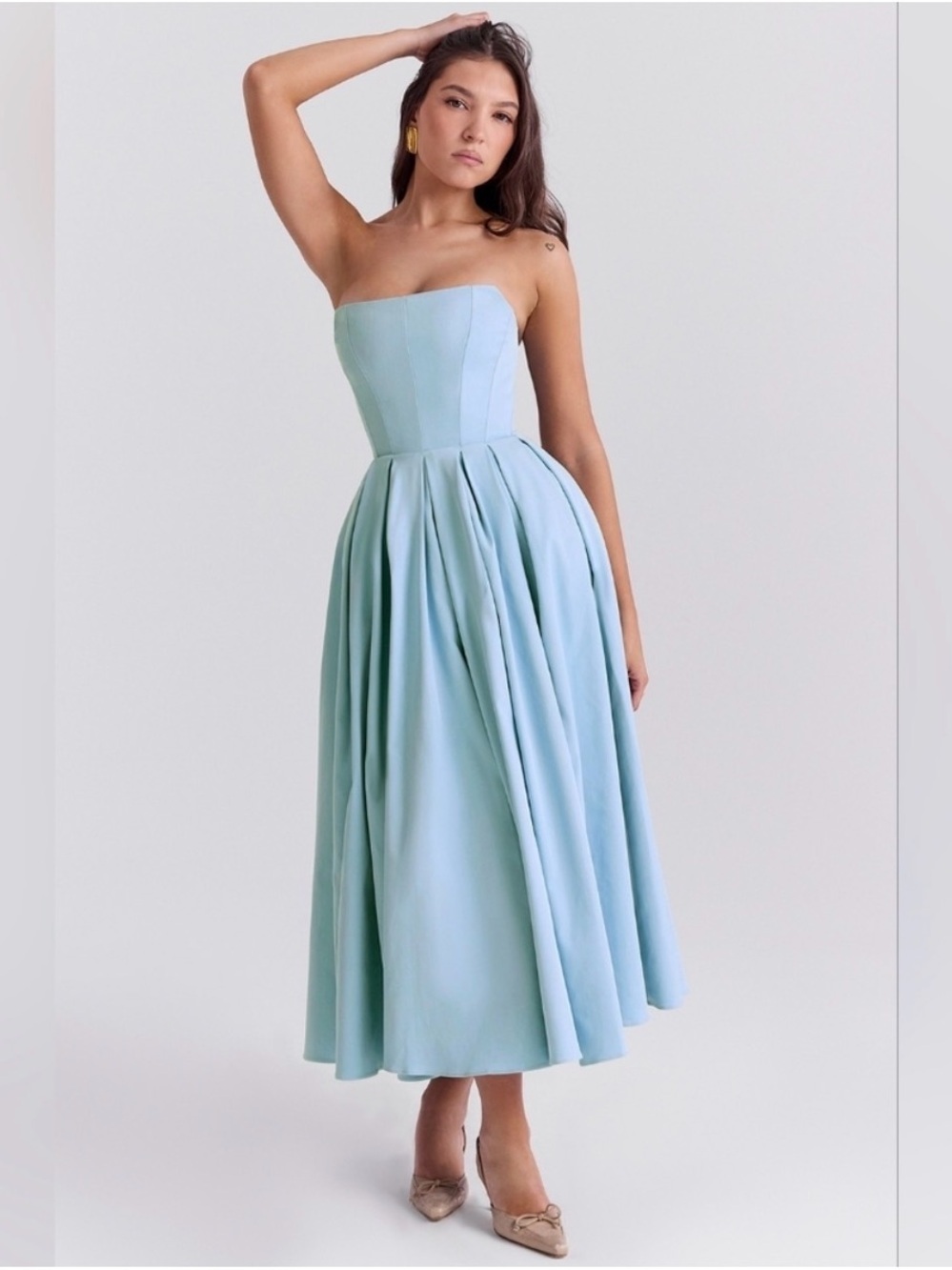 House of CB Audrey Tuscan Blue Midi Strapless Dress - Picture 4 of 7